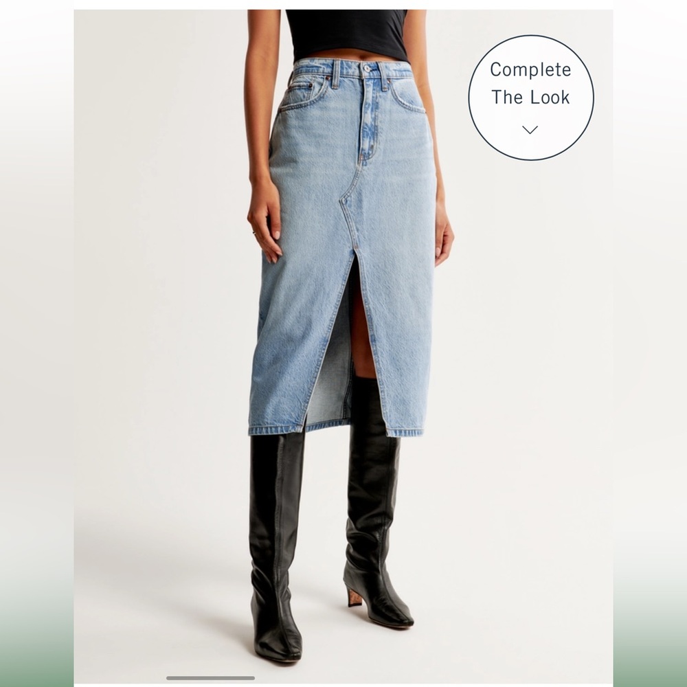 Abercrombie light wash denim midi skirt
